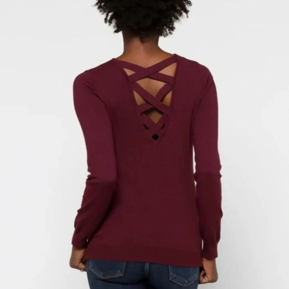 Love Ellie Super Soft Cozy Cross Back Pullover Sweater Burgundy XL Cozycore Boho - Picture 1 of 12